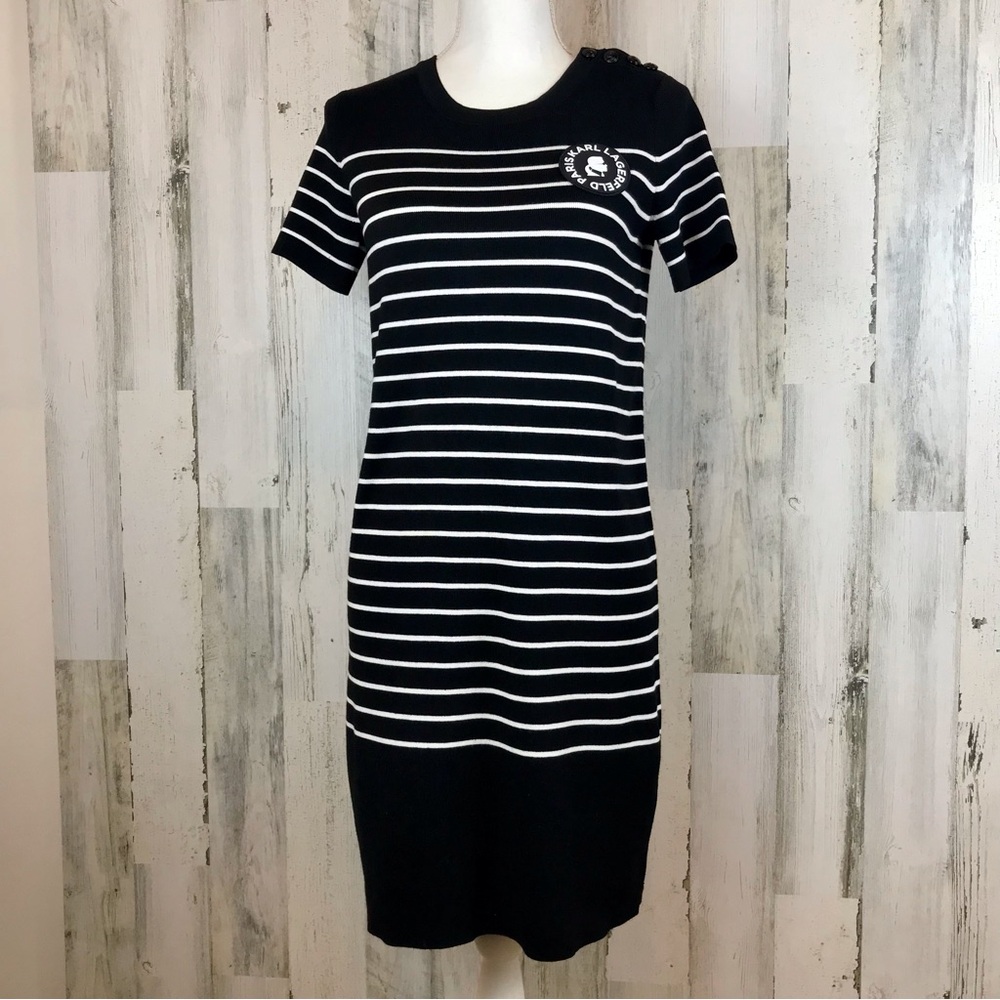 #73
Karl Lagerfeld Black and White Striped Midi Dress.